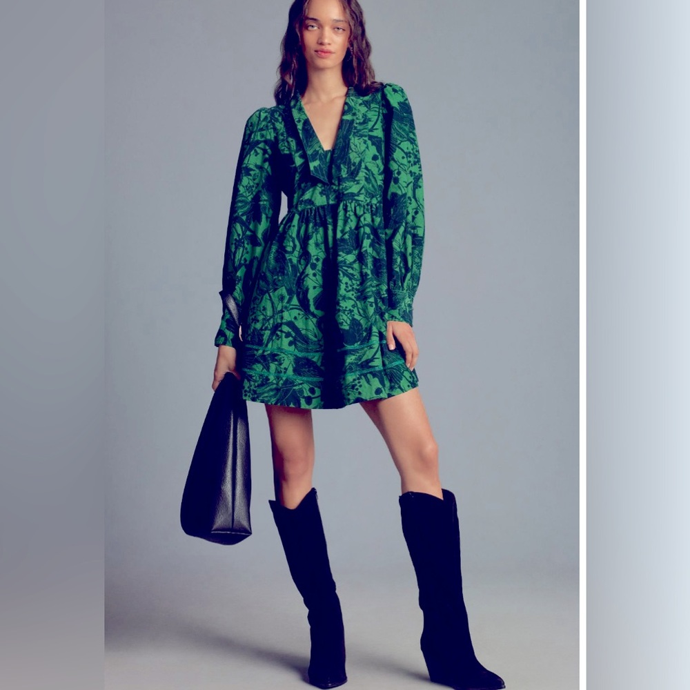 Sold out Anthropologie Pilcro long sleeve v-neck corduroy babydoll mini dress